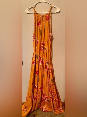 Ava & Viv Orange-Yellow Floral Maxi Dress with Pink Accents